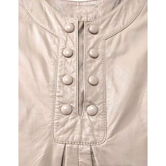 Lamb LEATHER Ecru-Beige Bruuns Bazaar Mini Dress with Pockets, Sz. 8 /10 - Picture 3 of 10